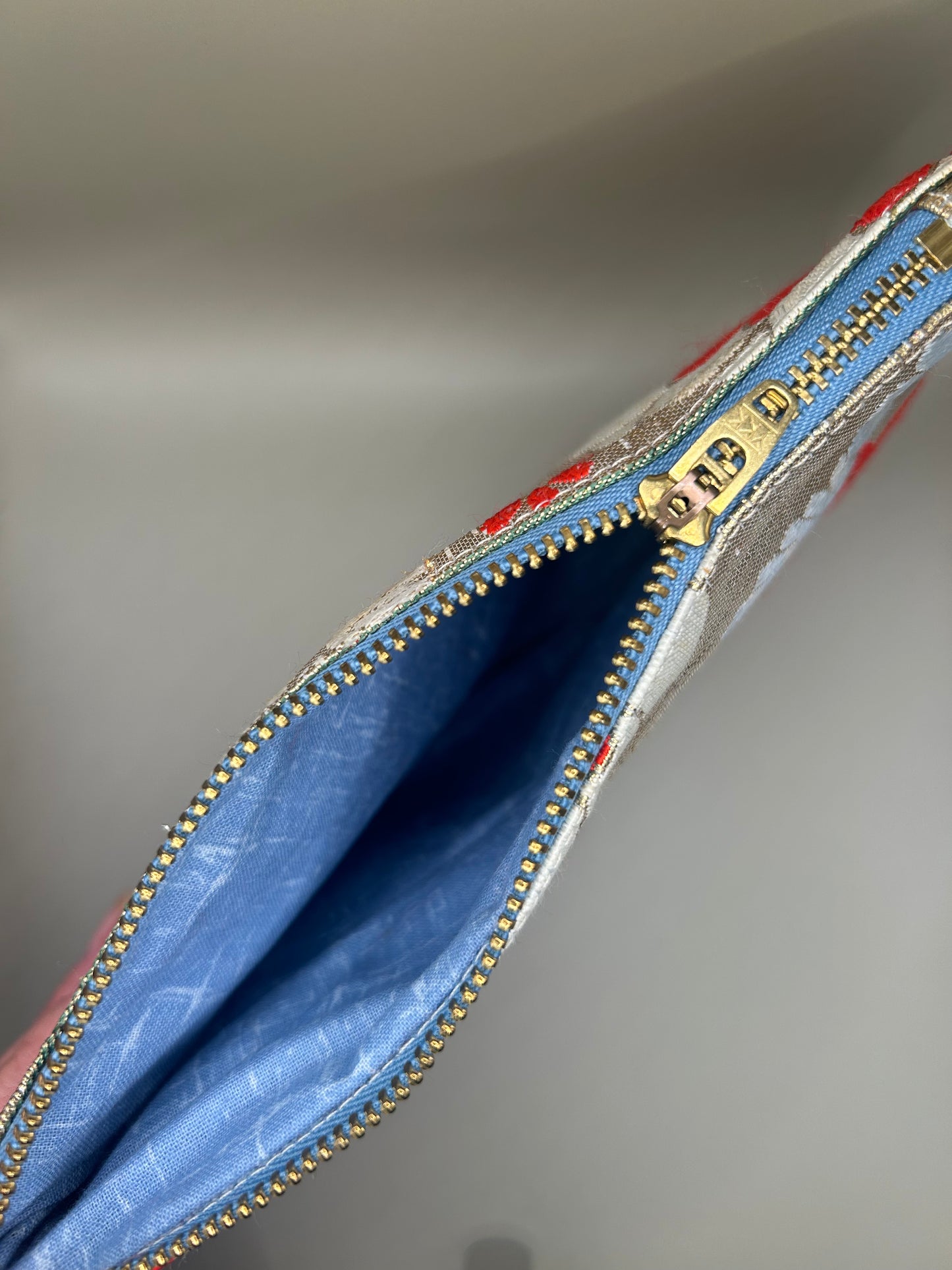 Zip top pouch made from repurposed vintage Japanese obi