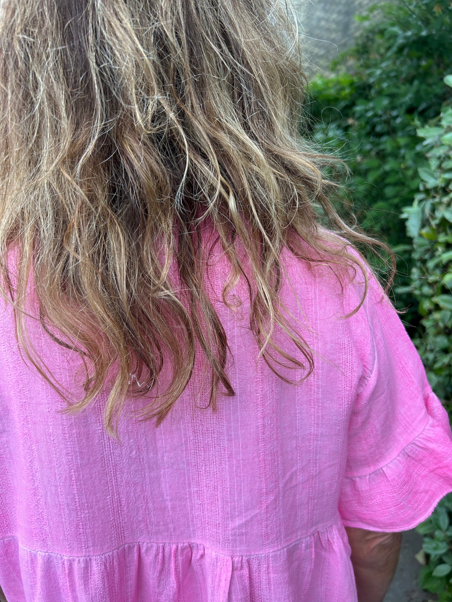Neon Pink Frill Short sleeve tunic dress