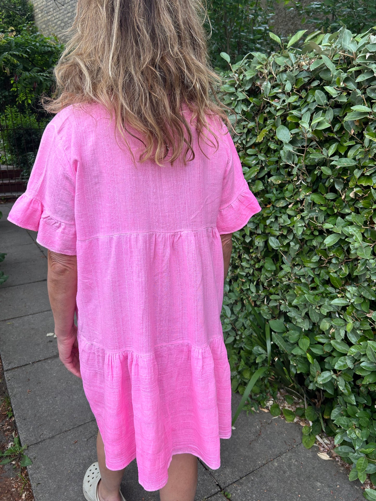 Neon Pink Frill Short sleeve tunic dress