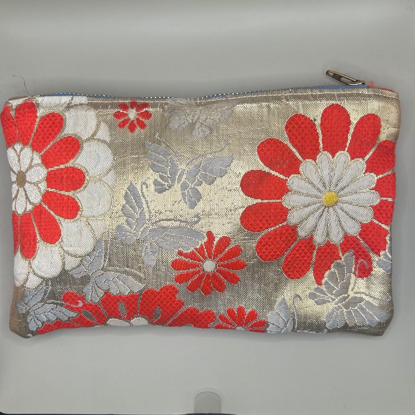 Zip top pouch made from repurposed vintage Japanese obi